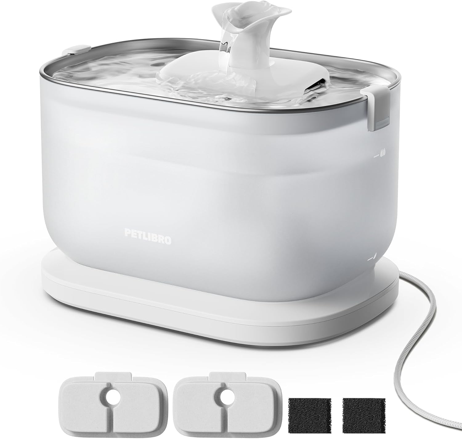 Cat Water Fountain, Cat Fountain Indoor Stainless Steel Tray, 2.5L/84Oz Wireless Pump Pet Water Fountain, Cat Water Dispenser with Two Flow Modes, Pet Fountain for Drinking Easy Clean