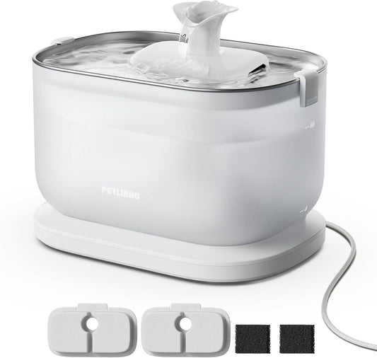 Cat Water Fountain, Cat Fountain Indoor Stainless Steel Tray, 2.5L/84Oz Wireless Pump Pet Water Fountain, Cat Water Dispenser with Two Flow Modes, Pet Fountain for Drinking Easy Clean