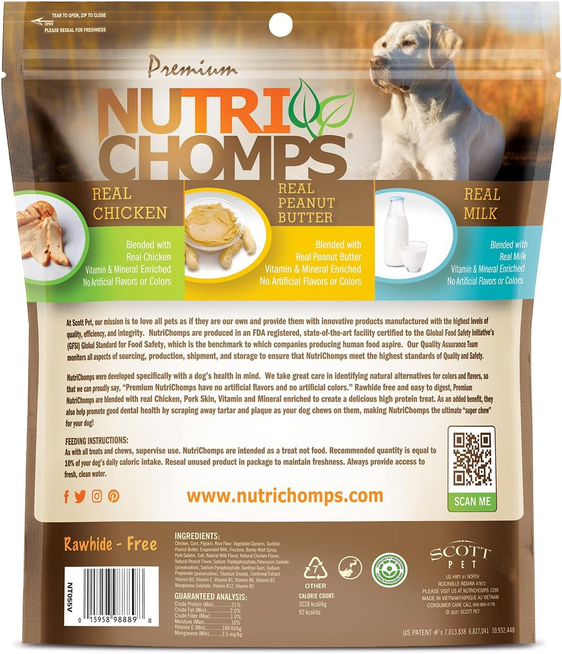 Nutrichomps Dog Chews, 6-Inch Braids, Easy to Digest, Rawhide-Free Dog Treats, Healthy, 10 Count, Real Chicken, Peanut Butter and Milk Flavors