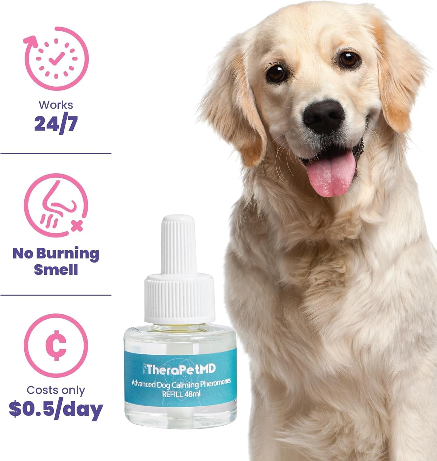 Therapet MD Dog Calming Diffuser - Pheromone Diffuser for Dogs Indoor Behavior Support, Anxiety Aid, 60 Day Long Lasting Refill Kit, Natural Formula