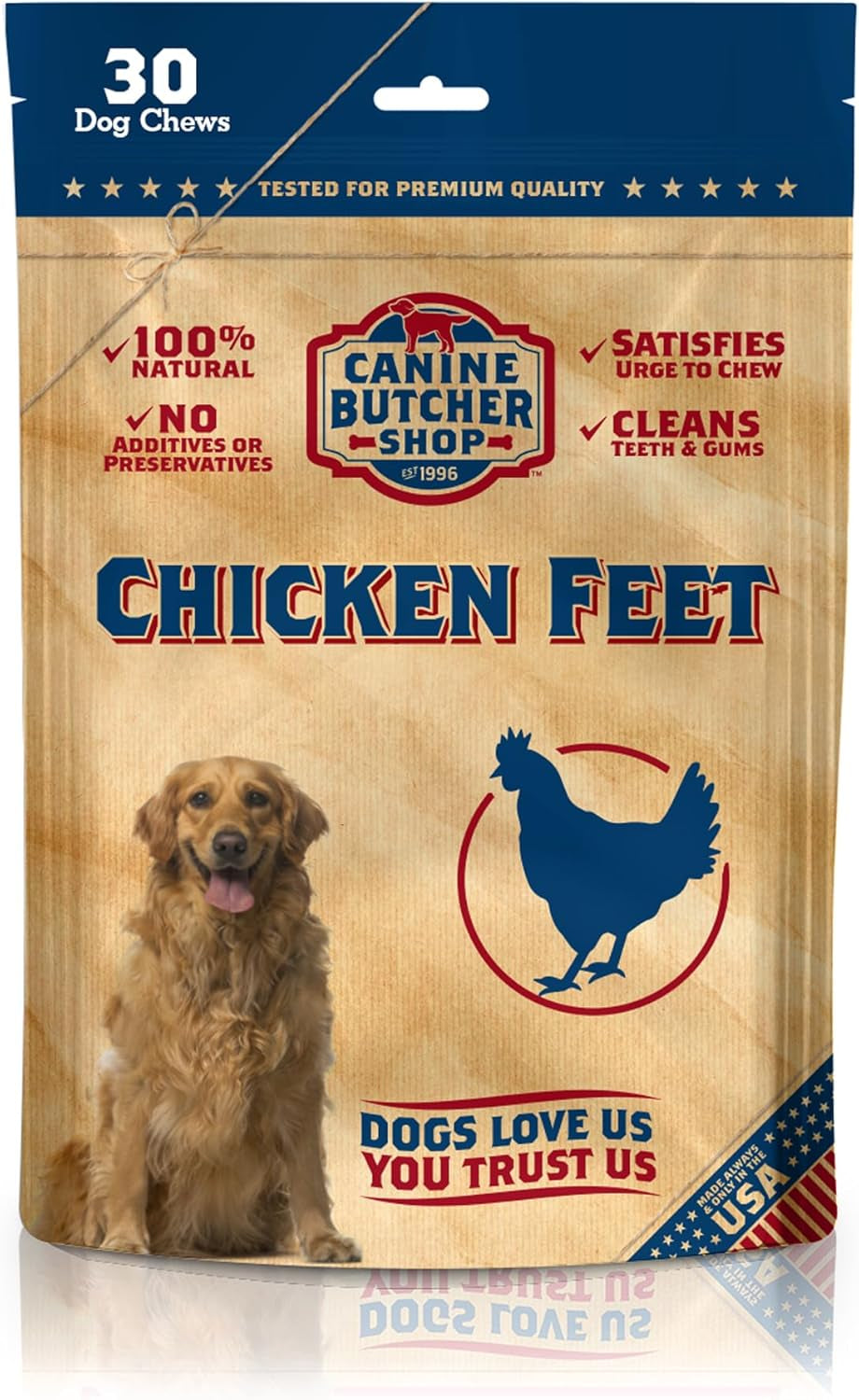 Chicken Feet Dog Treats, Raised & Made in USA (30-Pack), Dehydrated Chicken Feet, All Natural Dog Chews & Dog Snacks