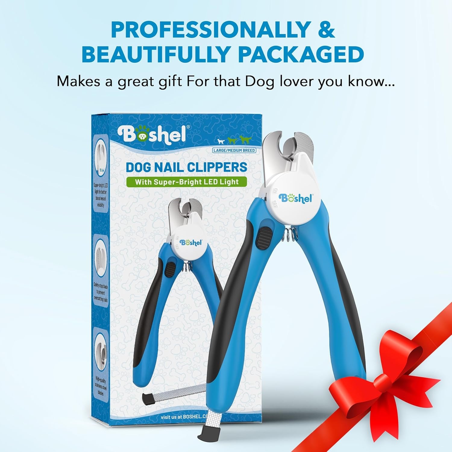 LED Large Dog Nail Clippers, Dog Nail Trimmers for Large Breed with Quick Sensor, Dogs Trimmer with Light & Safety Guard, Sharp Pet Nails Clipper, Pet Claw Clippers, Pets Toenail Cutter & File