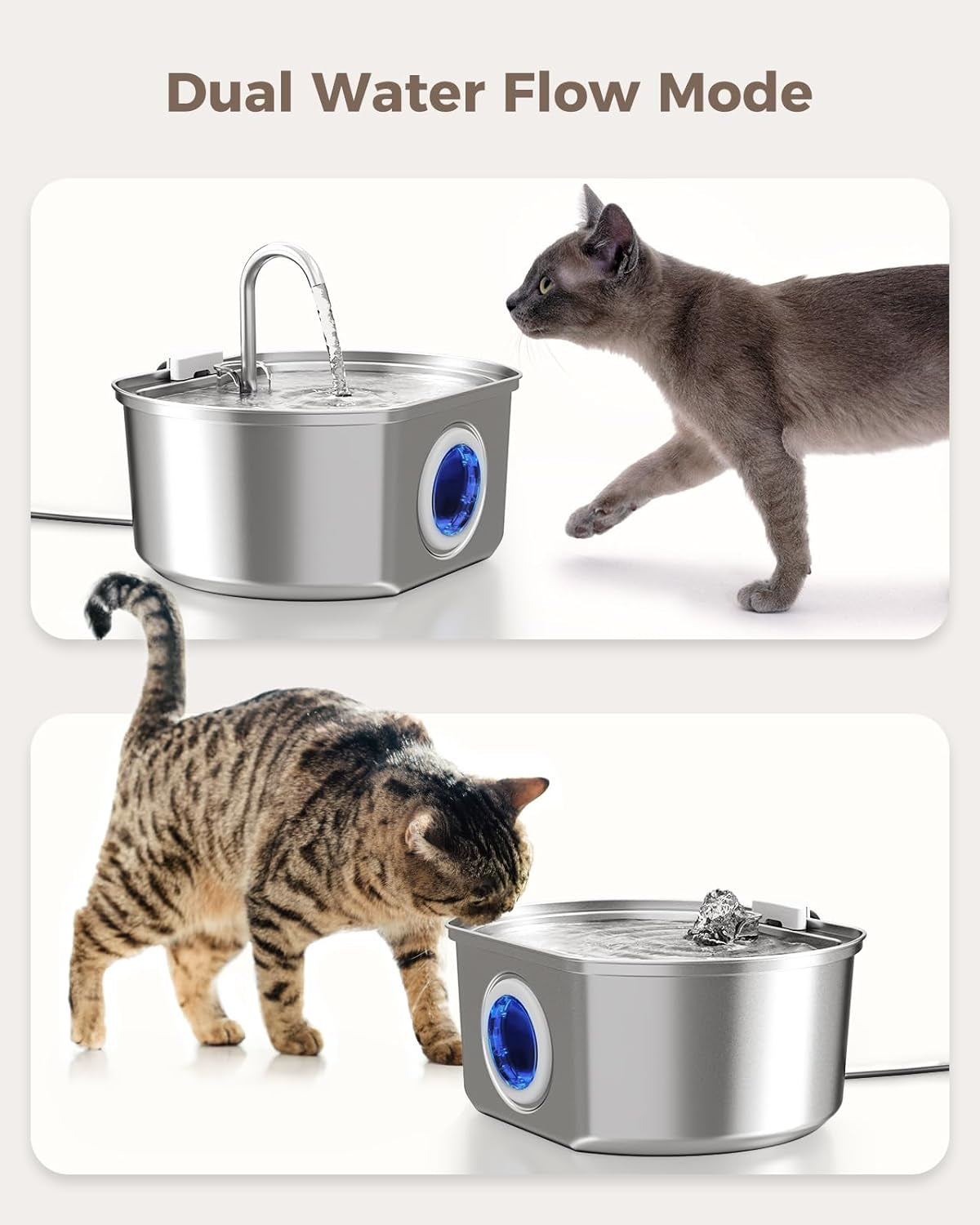 Cat Water Fountain Stainless Steel: 108Oz/3.2L Cat Fountain for Drinking- Pet Water Fountain inside - Automatic Dog Watering Dispenser Bowl - Pet Feeding & Watering Supplies - Water Level Window