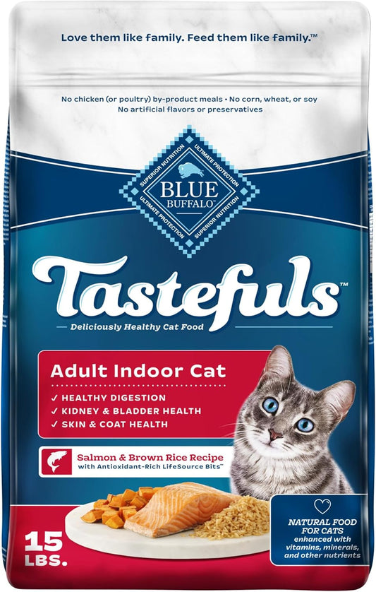 Tastefuls Natural Dry Food for Adult Indoor Cats, Salmon & Brown Rice Recipe, 15-Lb. Bag