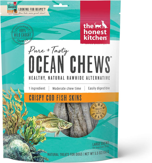 Human Grade Ocean Chews Crispy Cod Fish Skins Dog Treats, 5.5 Ounces