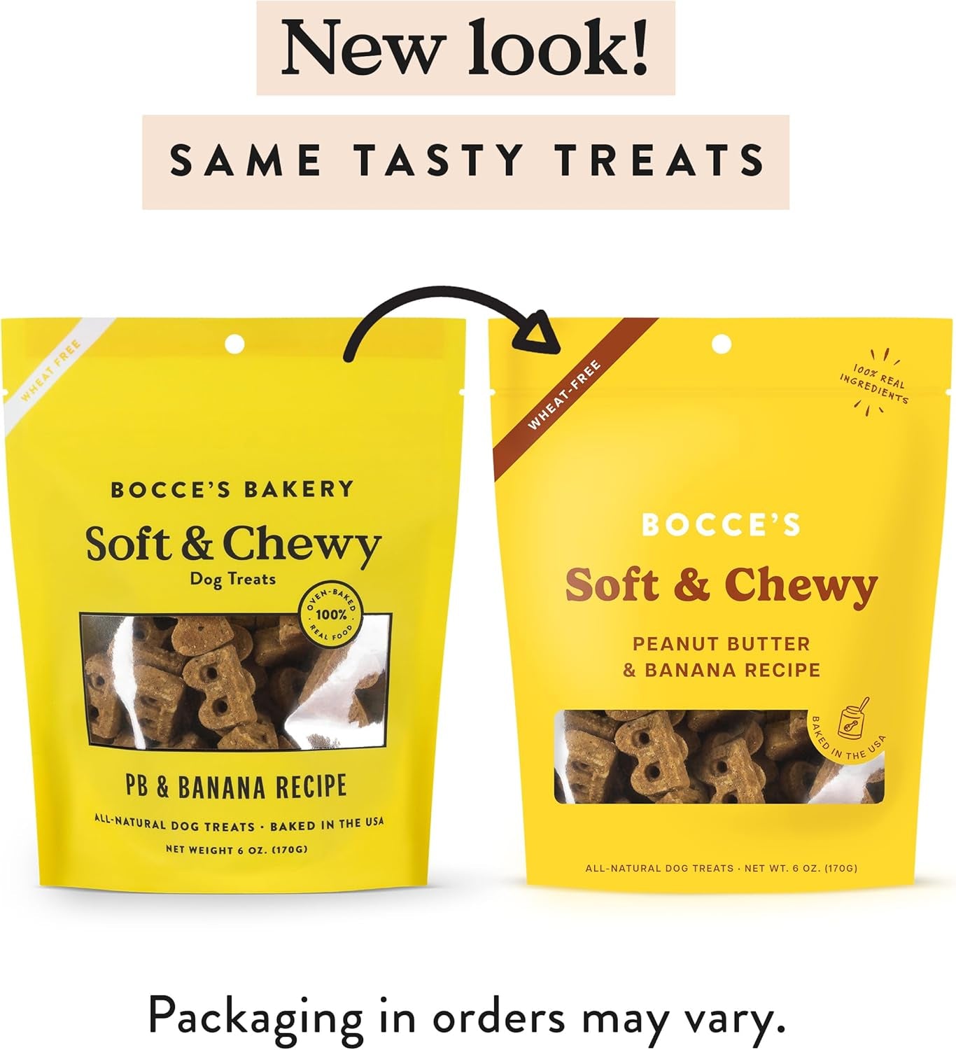 Oven Baked PB & Banana Recipe Treats for Dogs, Wheat-Free Everyday Dog Treats, Real Ingredients, Baked in the USA, All-Natural Soft & Chewy Cookies, Peanut Butter & Banana, 6 Oz
