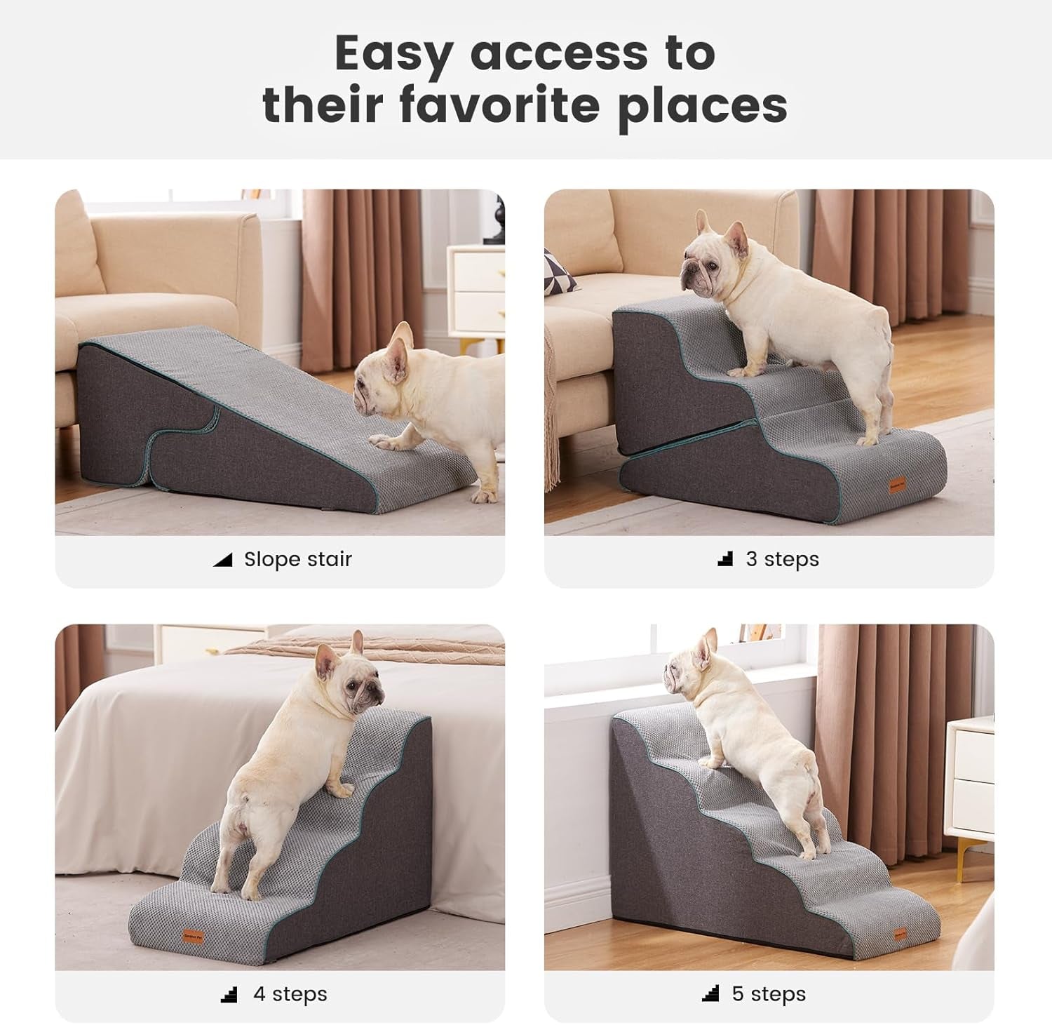 Dog Stairs for Small Dogs 16.5" H, 2 in 1 Transformable 3-Step Pet Stairs and Ramp, Dog Steps for Couch (13-20 In) with Durable Non-Slip Waterproof Cover and Certipur-Us Certified Foam