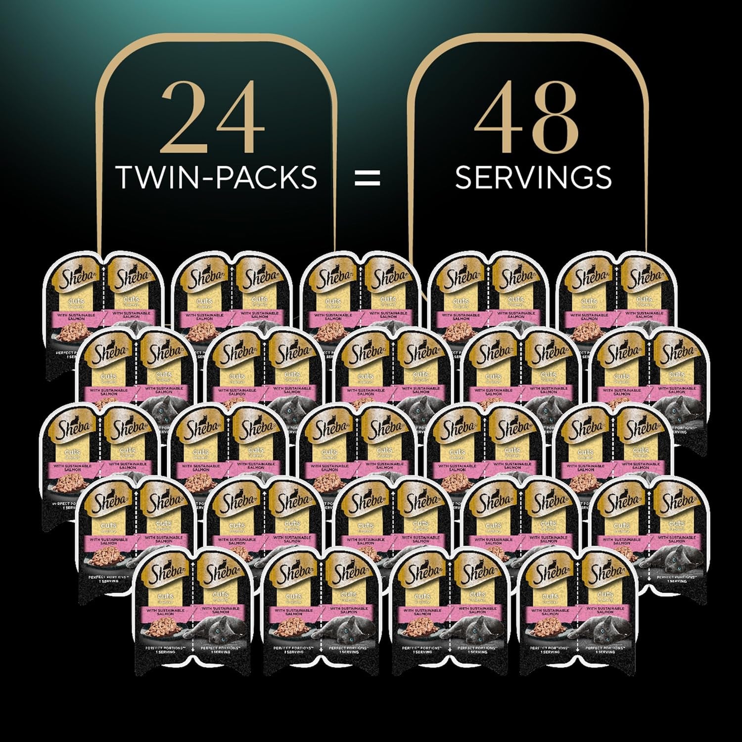 Perfect Portions Wet Cat Food Cuts in Gravy with Sustainable Salmon, 2.6 Oz. Twin-Pack Trays (24 Count, 48 Servings)