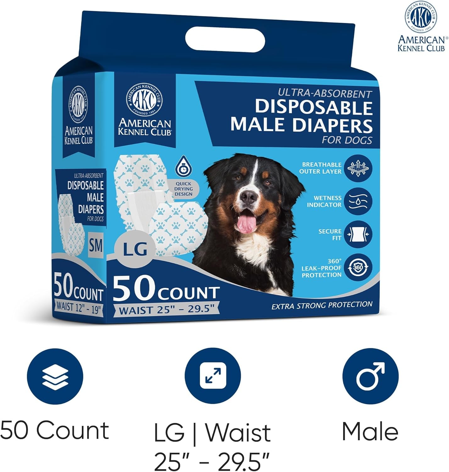 Male Dog Wrap, Disposable Diapers with Wetness Indicator, Large, 50 Count