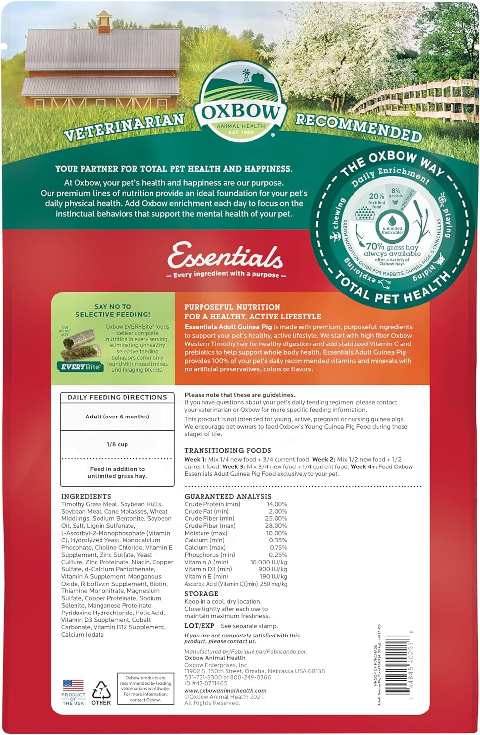 Essentials Guinea Pig Food, Adult Guinea Pig, Made with  Timothy Hay, Pet Food Pellets with Vitamin C, Small Animal Pet Products, Made in USA, High Fiber, 10 Lb. Bag