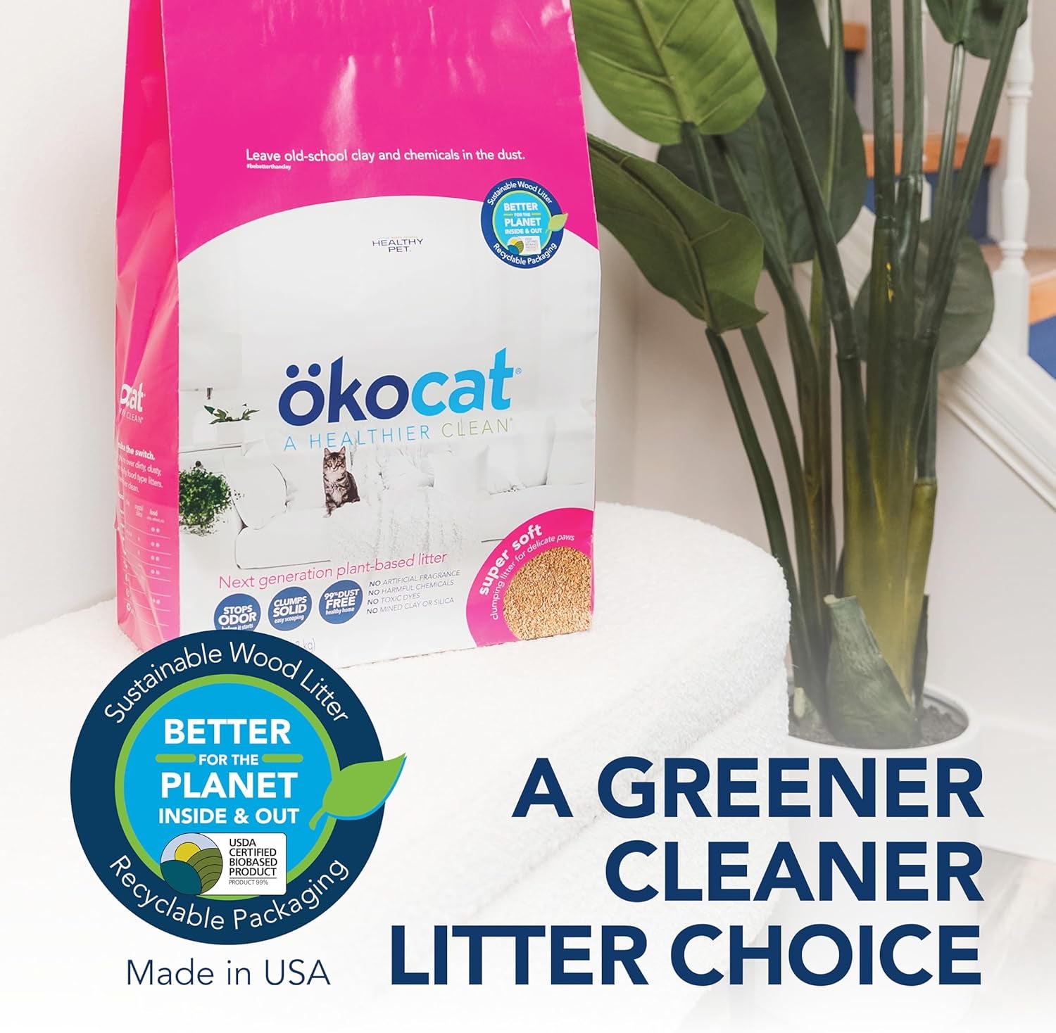 Super Soft Wood Clumping Cat Litter, Unscented,14 Pounds - Natural Ingredients, Stops Odor, Clumps Solid, 99% Dust Free, Great for All Cats, Sensitive Paws, Kittens
