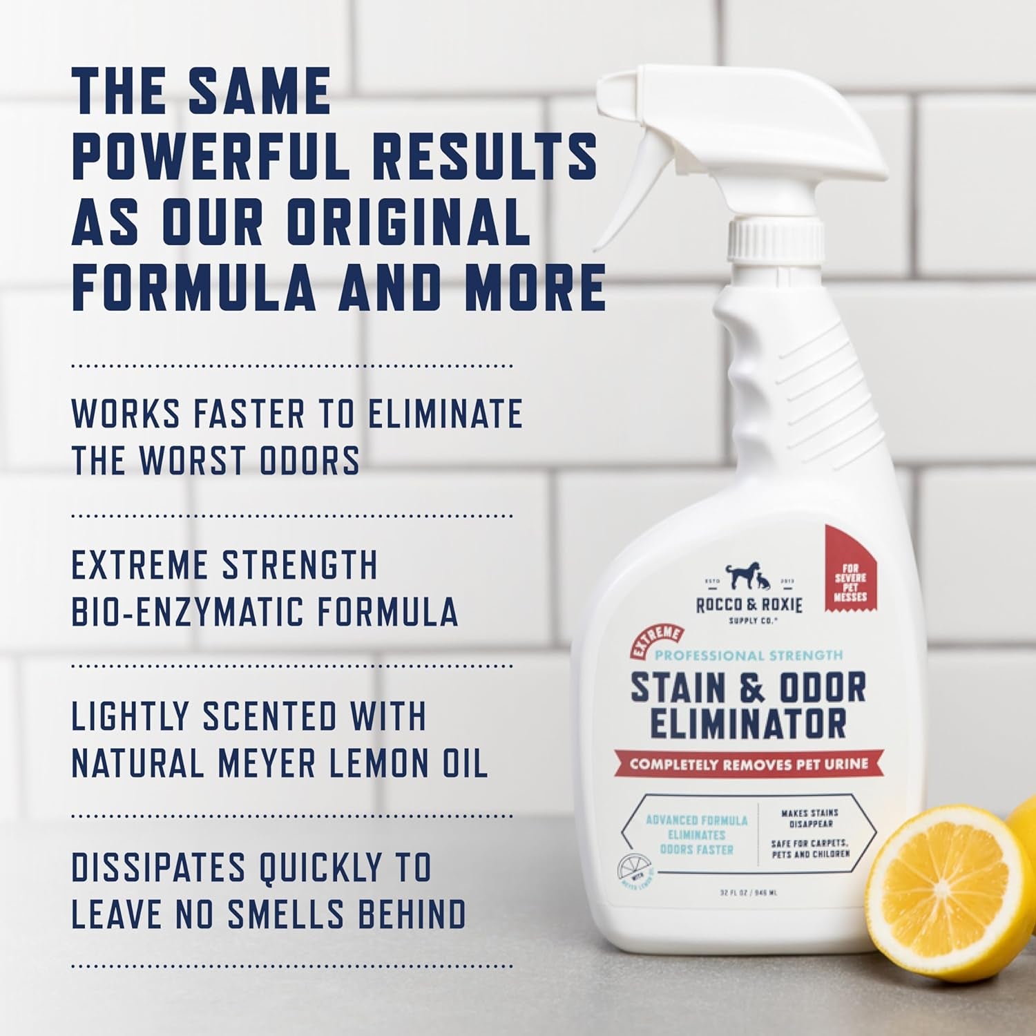 Rocco & Roxie Extreme Stain & Odor Eliminator for Strong Odor, Pet Urine Enzyme Cleaner Destroyer, Stain Remover for Dog Poop and Cat Pee, Enzymatic Carpet Cleaner Spray for Home, Puppy Potty Training