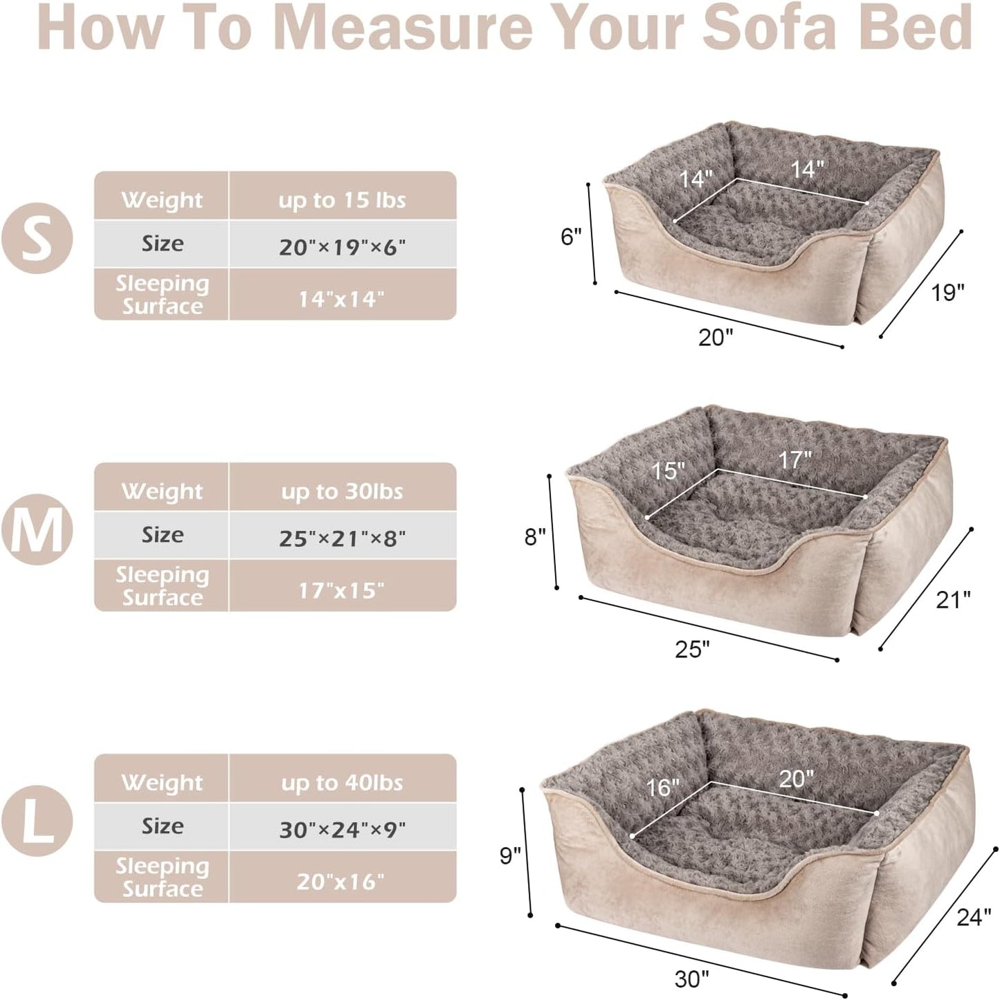 Rectangle Dog Bed for Large Medium Small Dogs - Washable Orthopedic Sofa Bed, Soft Breathable Puppy & Pet Cuddler, Durable Calming Dog Bed with Anti-Slip Bottom, Multiple Sizes, Beige