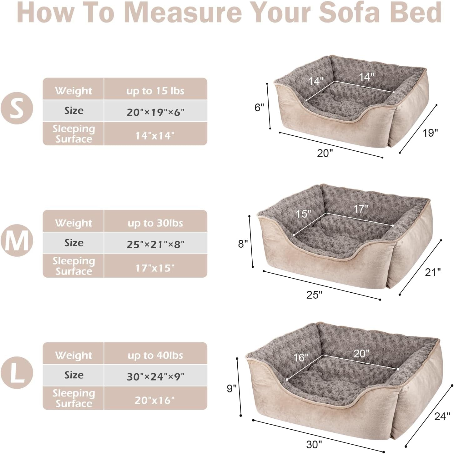 Rectangle Dog Bed for Large Medium Small Dogs - Washable Orthopedic Sofa Bed, Soft Breathable Puppy & Pet Cuddler, Durable Calming Dog Bed with Anti-Slip Bottom, Multiple Sizes, Beige