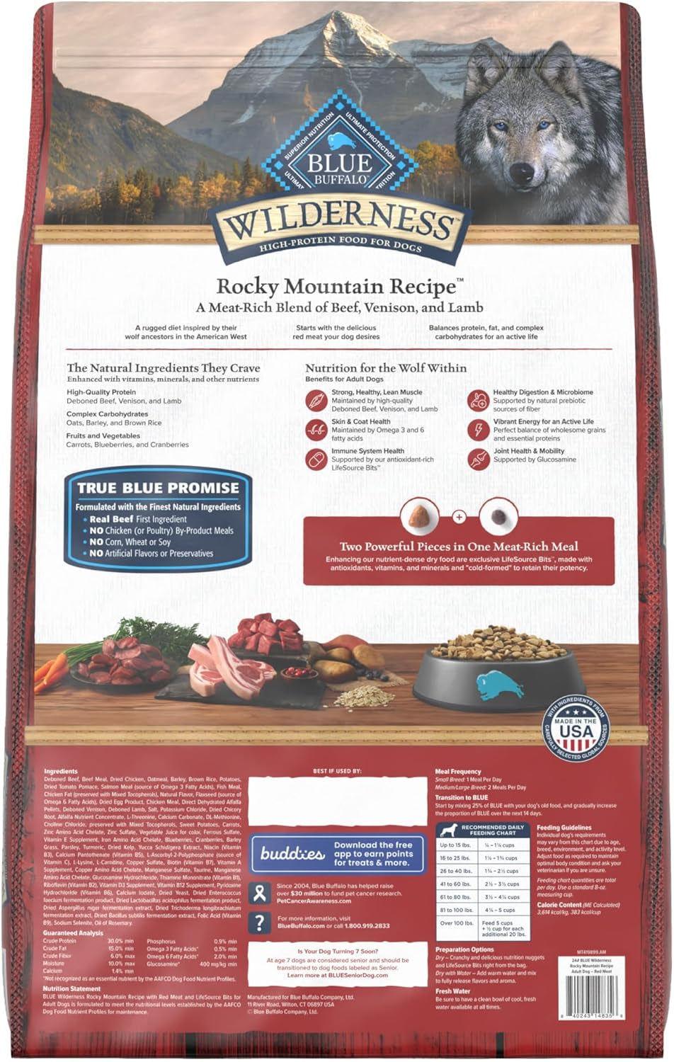 Wilderness Rocky Mountain High-Protein Adult Dry Dog Food Wholesome Grains Red Meat, 24Lb. Bag