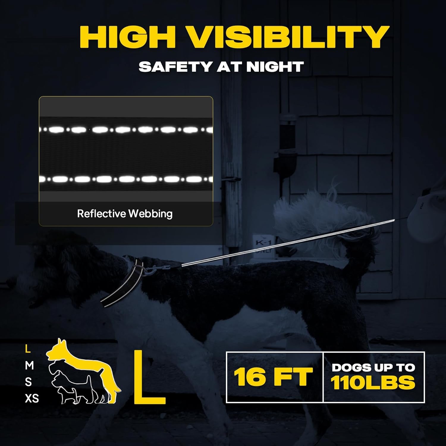 Retractable Dog Leash Large Breed, Heavy Duty 16 Ft Dog Walking Leash, up to 110 Lbs, 360° Tangle Free, Black