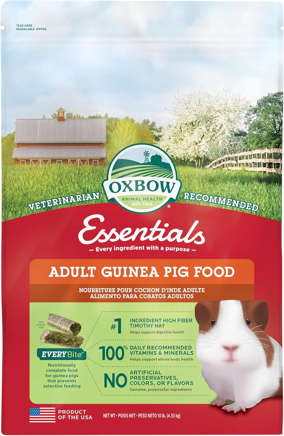 Essentials Guinea Pig Food, Adult Guinea Pig, Made with  Timothy Hay, Pet Food Pellets with Vitamin C, Small Animal Pet Products, Made in USA, High Fiber, 10 Lb. Bag