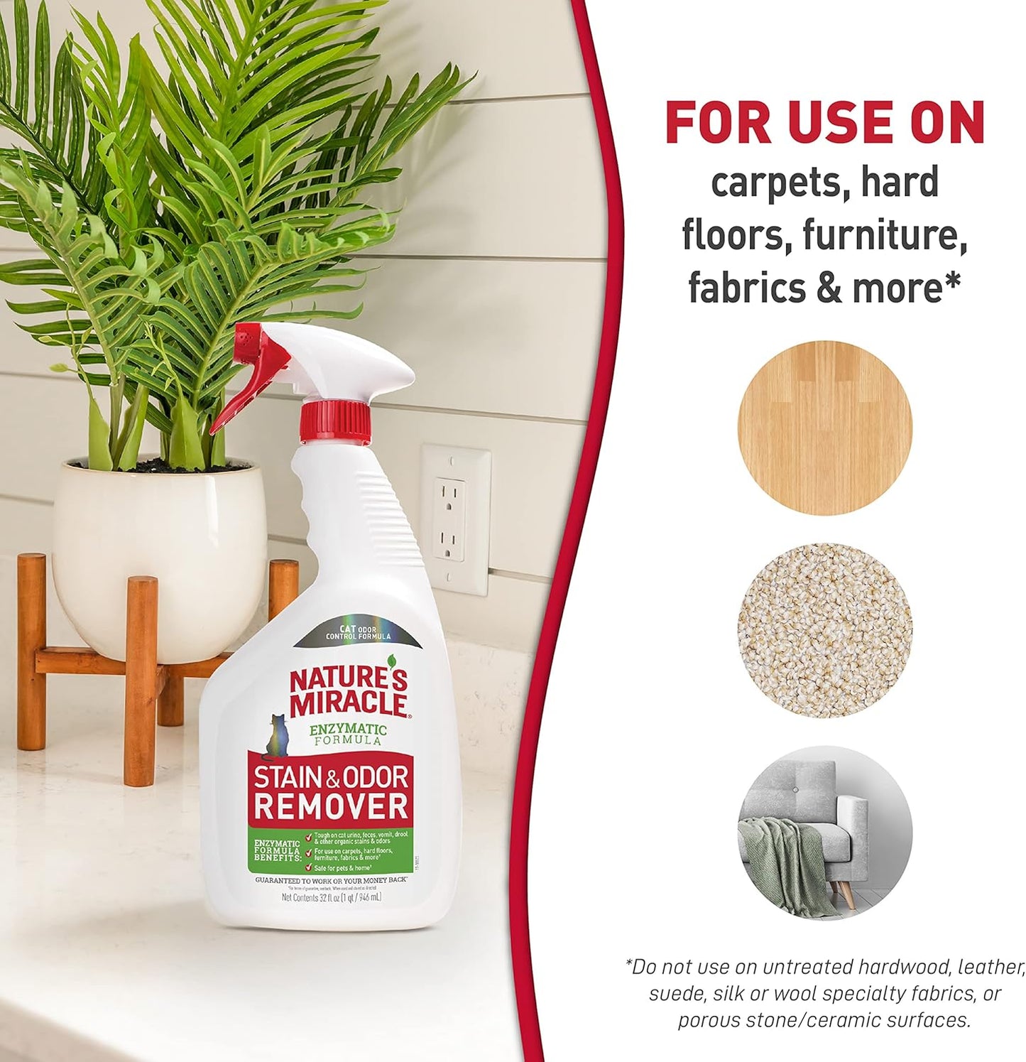 Stain and Odor Remover, Spot Stain and Pet Odor Eliminator, Enzymatic Formula, 32 Ounce Spray