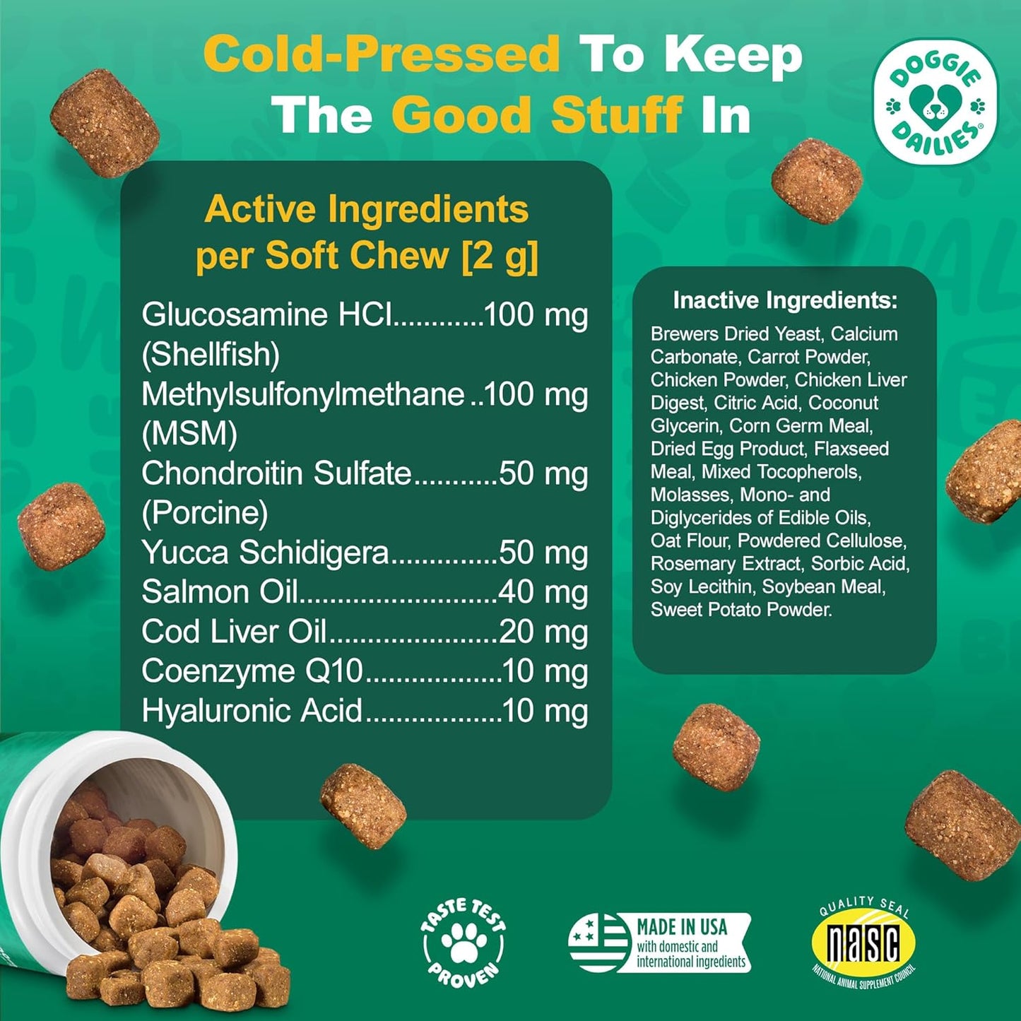 , Hip and Joint Supplement for Dogs, Glucosamine Chondroitin, Premium Hip and Joint Chews for Dogs All Breeds & Sizes, Dog Vitamins and Supplements, (Chicken) 225 Chews