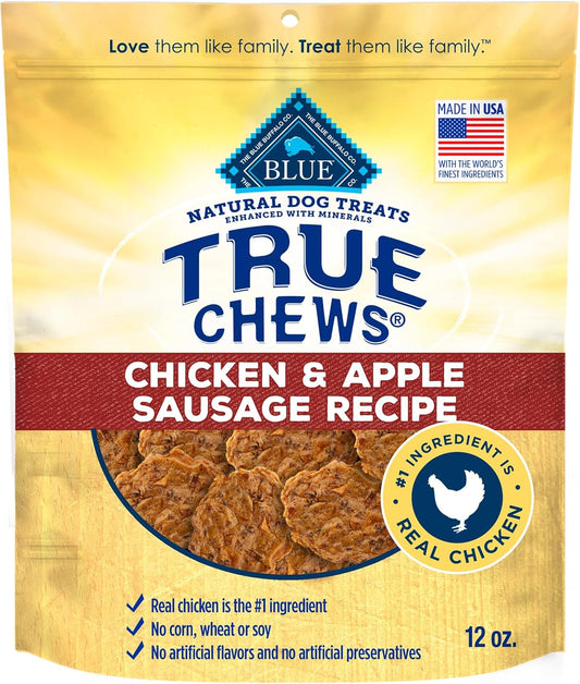True Chews Dog Treats, Made in the USA with Natural Ingredients, Chicken and Apple Sausage Recipe, 12-Oz Bag
