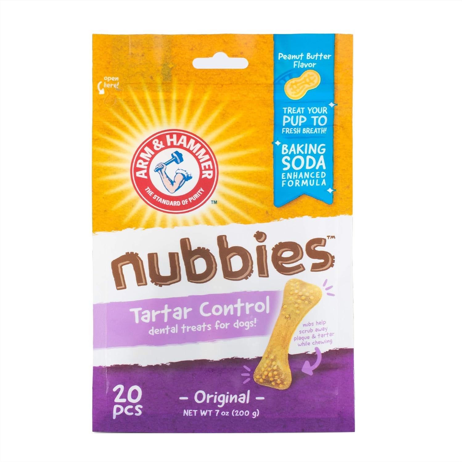 for Pets Nubbies Dental Treats for Dogs with Baking Soda and Calcium, Treat Chews Help Fight Bad Breath, Plaque & Tartar without Brushing, Peanut Butter, 20 Pcs (Packaging May Vary)