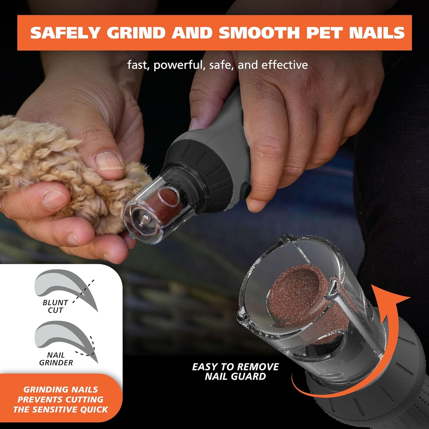 Grind & Smooth 2 Speed Battery Dog Nail Grinder with Concave Rounding Tip and Nail Guard for Increased Safety and Precise Nail Grinding - Model 3026333
