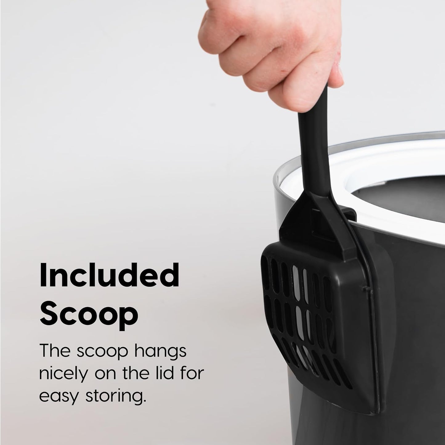 Cat Litter Box, Large Top Entry with Litter Catching Lid and Scoop, Dog Proof, Cat Box Enclosure, Dark Gray/White