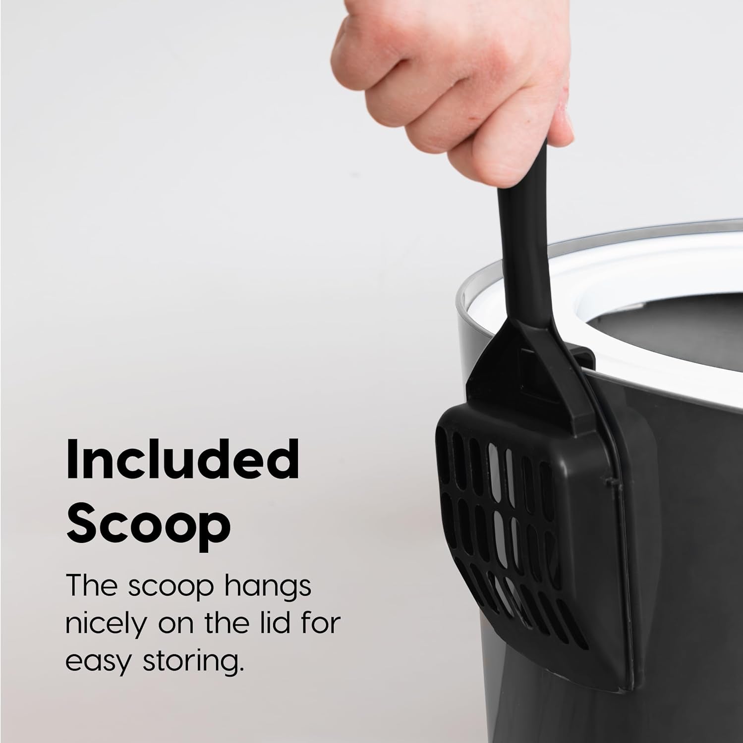 Cat Litter Box, Large Top Entry with Litter Catching Lid and Scoop, Dog Proof, Cat Box Enclosure, Dark Gray/White