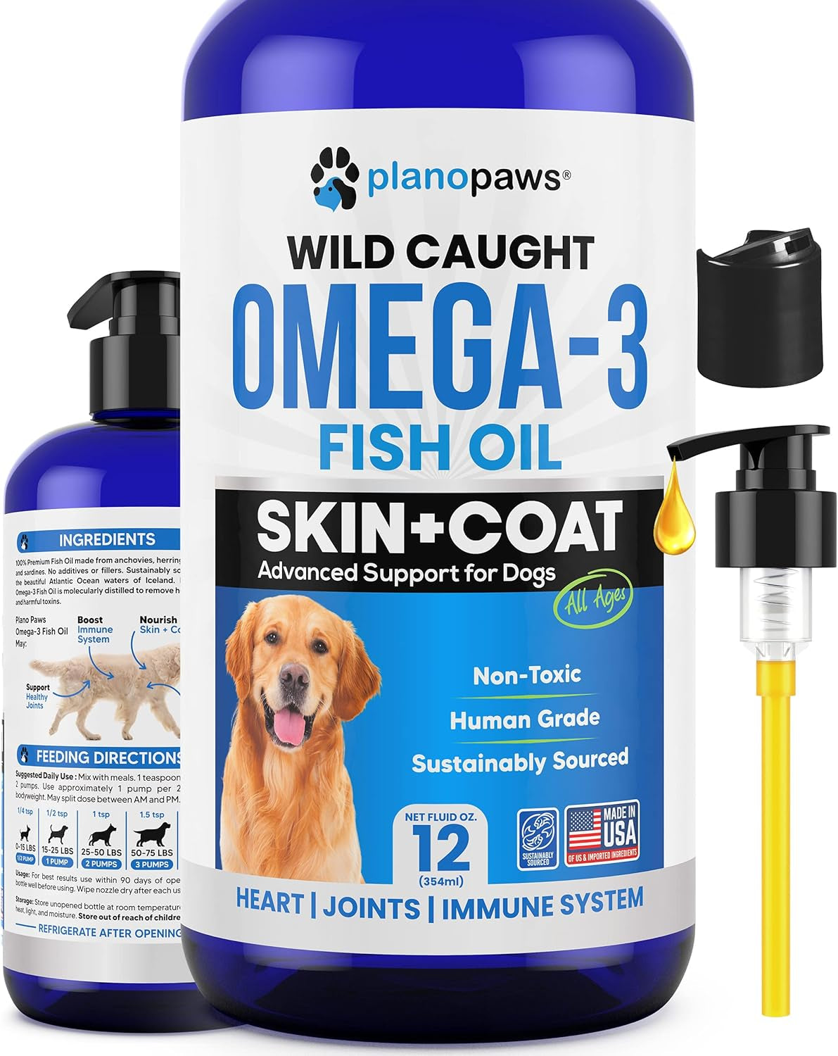 Omega 3 Fish Oil for Dogs - Better than Salmon Oil - Dog Fish Oil Supplement to Reduce Shedding & Itching - Supports Joints, Brain, and Heart Health - Skin and Coat Supplement - Liquid Fish Oil