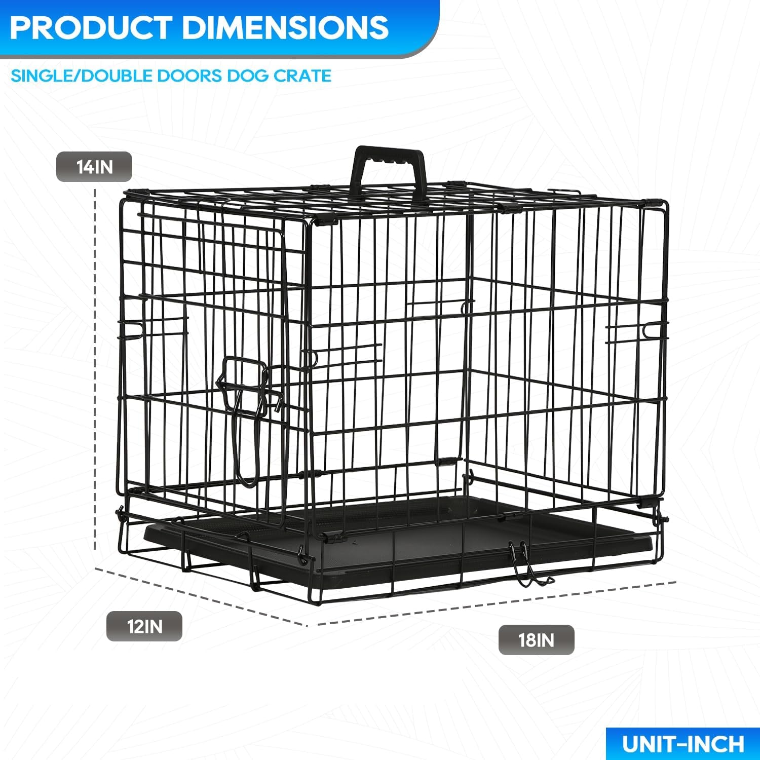 Dog Crate for Small Dogs 18 Inch Folding Metal Wire Pet Cage Single Door W/Divider Panel Indoor Outdoor Kennel Leak-Proof Plastic Tray,Black