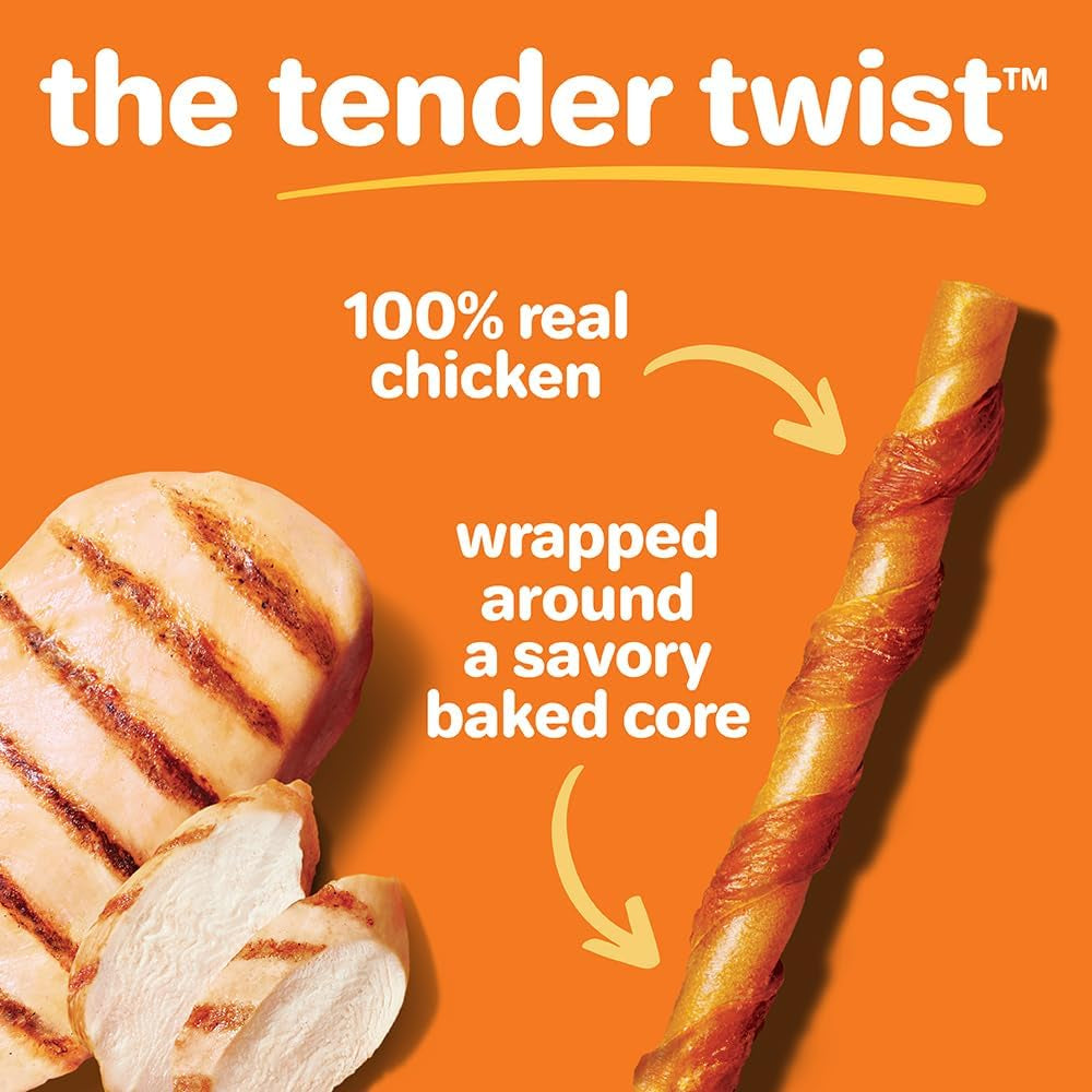 Oinkies Tender Twists with Real Chicken Breast Rawhide-Free Dog Treats, Highly Digestible Dog Chews, 72 Count