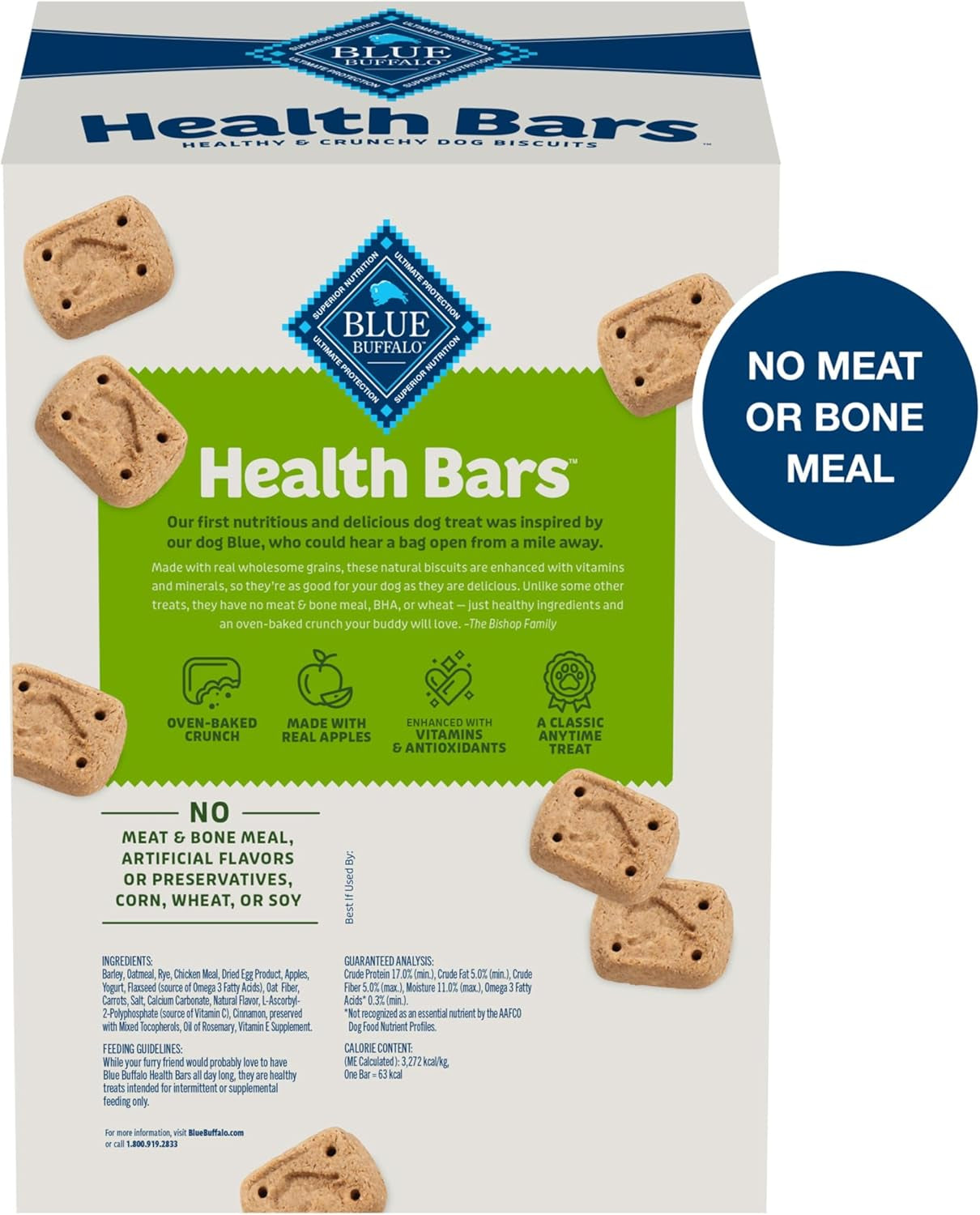 Mini Health Bars Crunchy Dog Biscuits, Oven-Baked with Natural Ingredients, Apples & Yogurt, 2-Lb Box