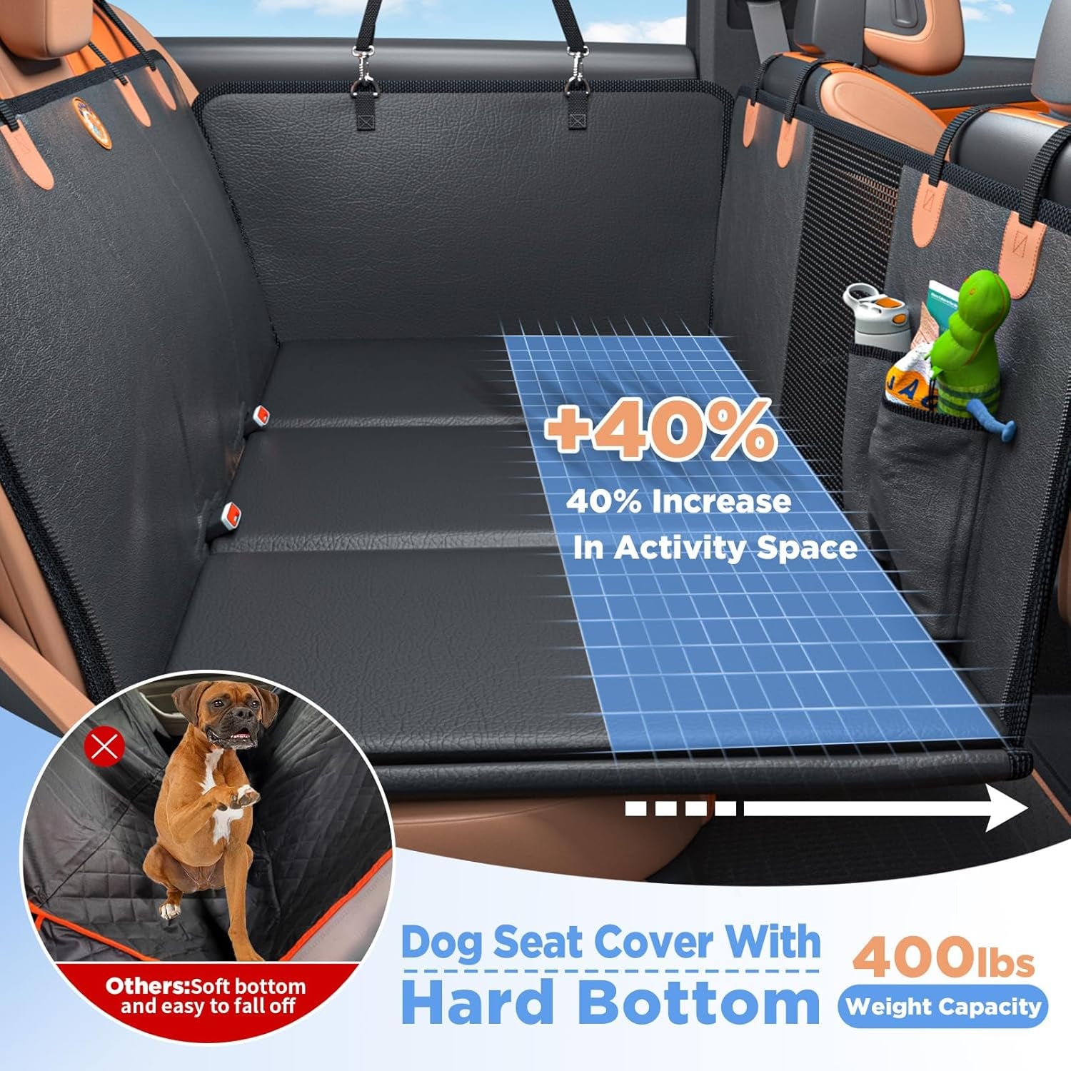 Back Seat Extender for Dogs, Waterproof Dog Car Seat Cover for Back Seat with Hard Bottom, 2025 Upgraded Material, anti Scratch, Safer, Easy to Use and Clean, Holds 400Lbs