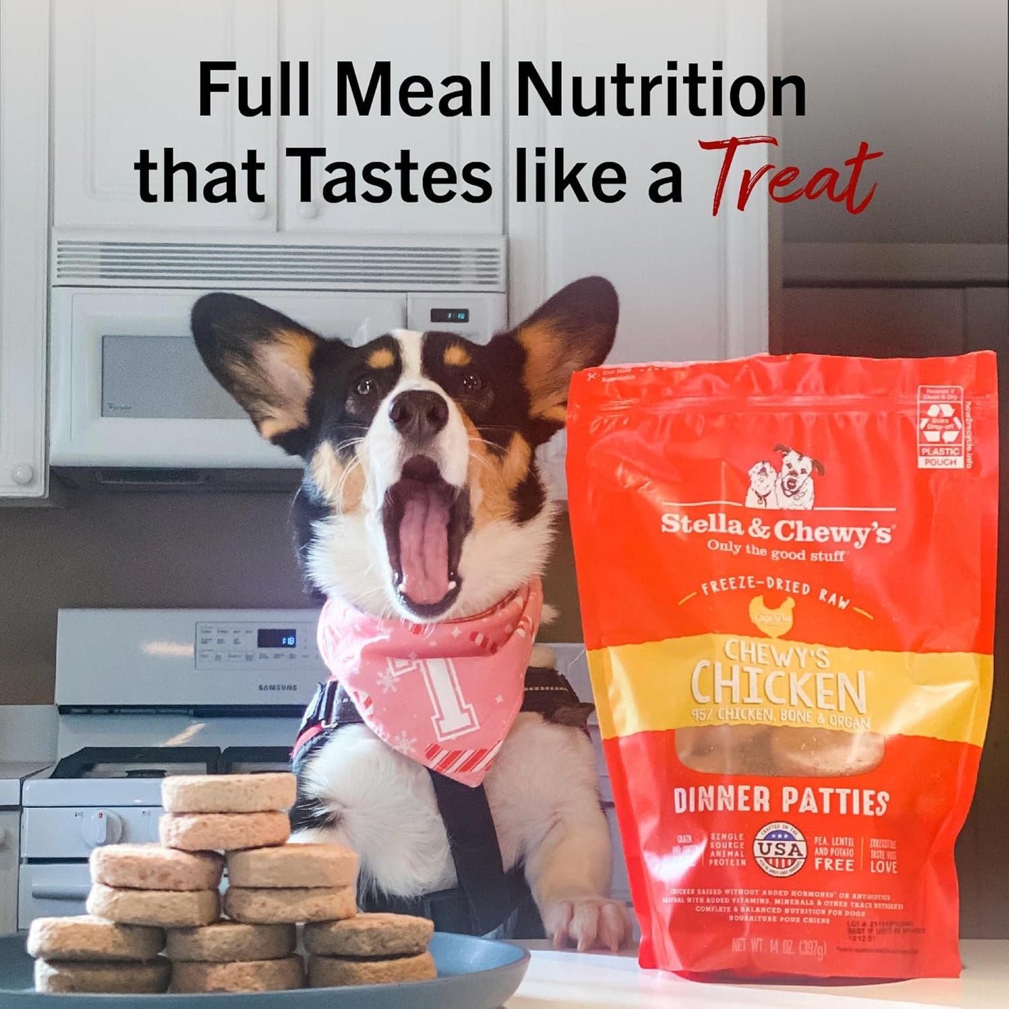 Freeze-Dried Raw Dinner Patties - Chicken Recipe - High Protein Grain-Free Puppy & Dog Food - Perfect for Picky Eaters - 14 Oz