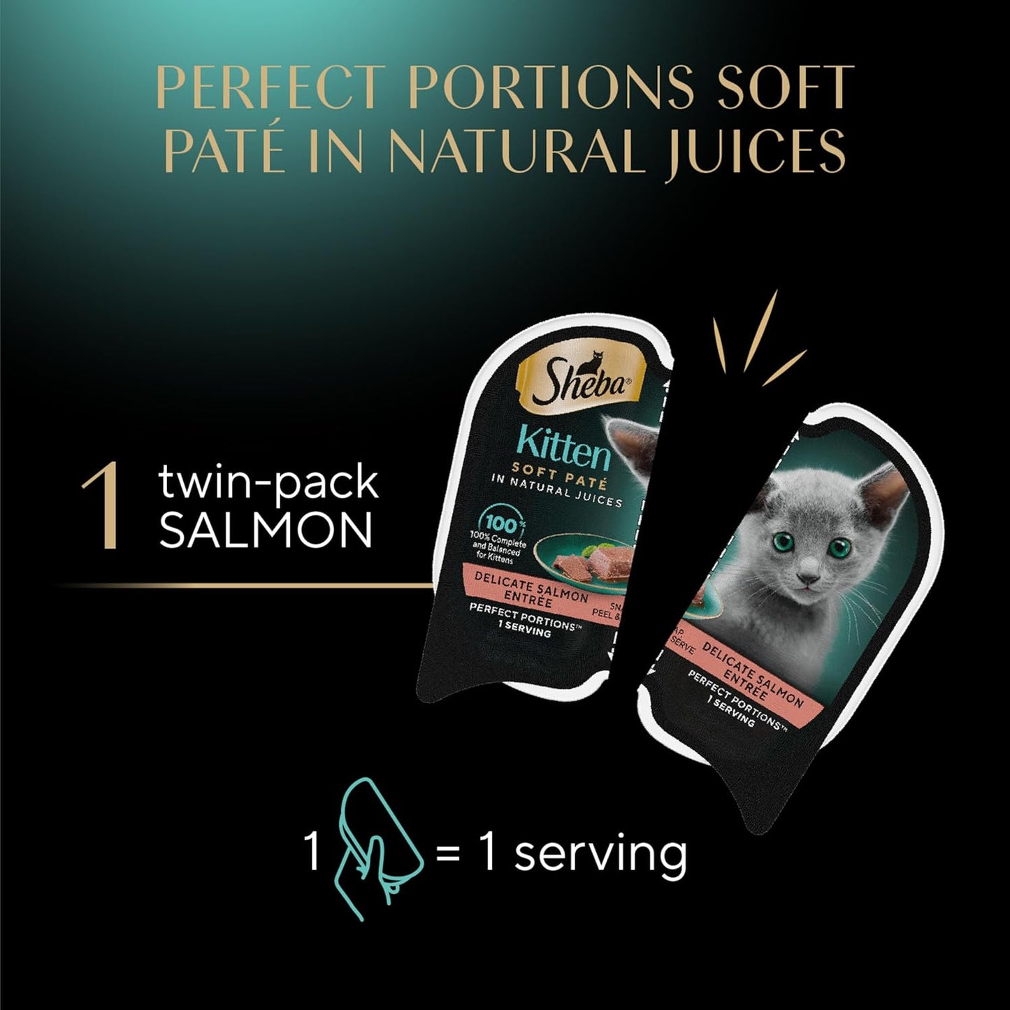 Perfect Portions Kitten Wet Cat Food Pate Salmon Entree, 2.6 Oz. Twin-Pack Trays (24 Count, 48 Servings)