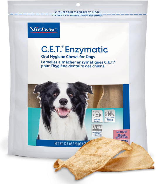 C.E.T. Enzymatic Oral Hygiene Chews for Dogs - Plaque & Tartar Control - Single Layer Beefhide with Exclusive Dual-Enzyme System & Tasty Chicken Flavor - Easy to Give Dog Dental Chew
