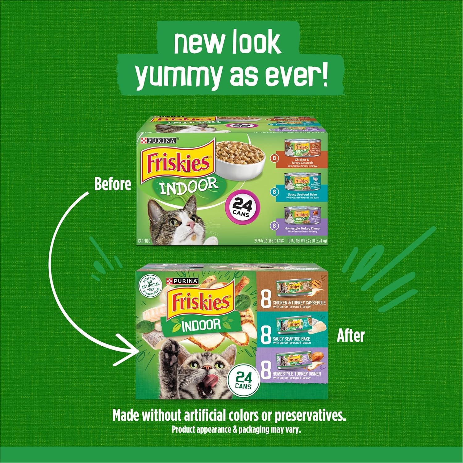 Purina  Indoor Cat Food 24Ct VP - (Chicken and Turkey Casserole, Saucy Seafood Bake, Homestyle Turkey Dinner) - (Pack of 24) 5.5 Oz. Cans
