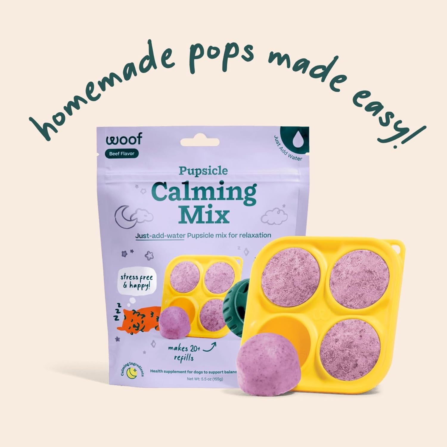 Dog Pupsicle Mix - Easy-To-Make DIY Pupsicle Refills - Tasty, Healthy Pupsicle Mix - Wholesome Ingredients - Long-Lasting - Calming Mix