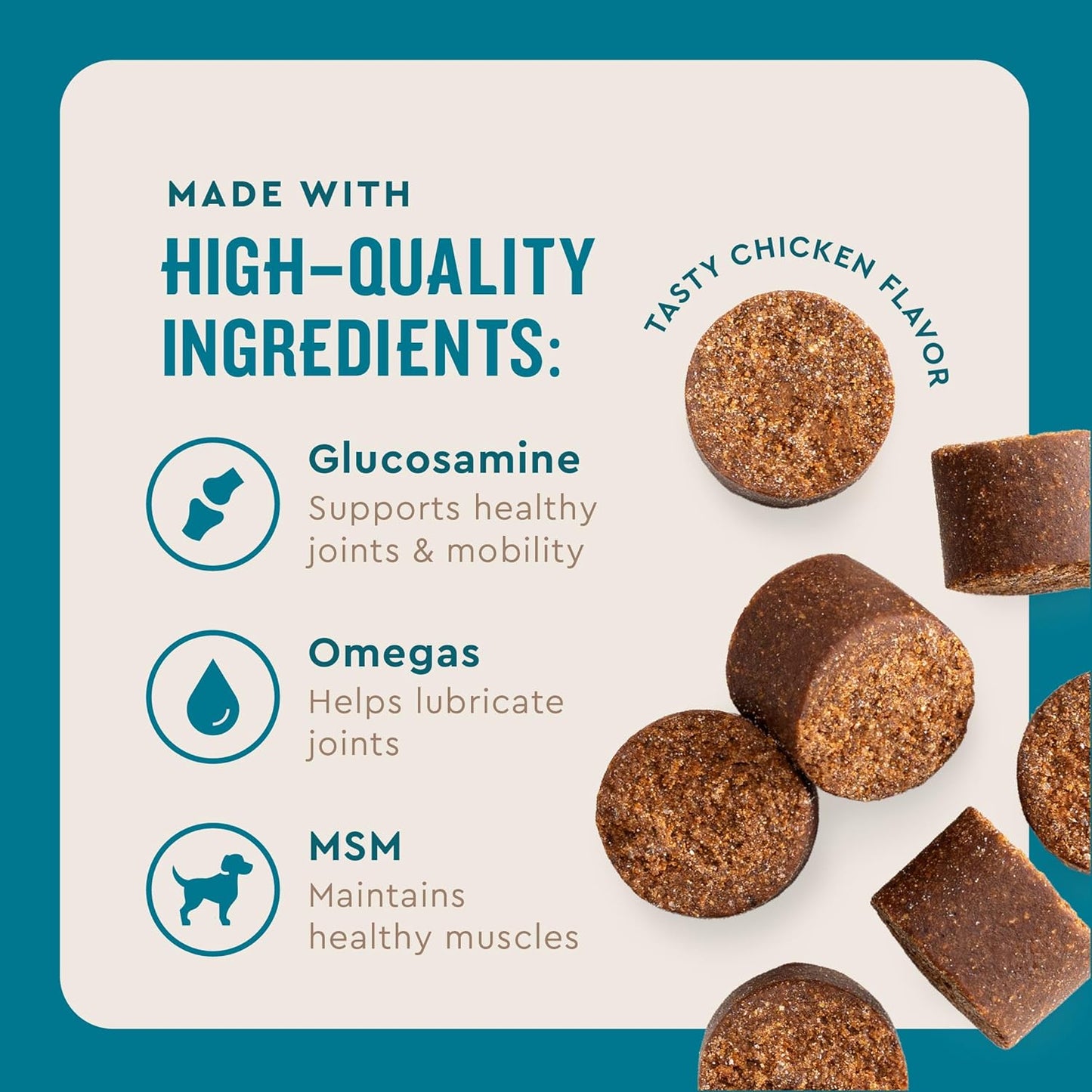 Hip & Joint Supplement for Dogs, anti Inflammatory Joint Support, Glucosamine, MSM, and Krill, Chicken Flavored Soft Chews, 60 Count