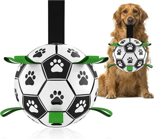 Dog Toys, Soccer Ball with Straps, World Cup Interactive Toys for Tug of War, Puppy Birthday Gifts, Water Toy, Durable Dog Balls for Medium Large (8 Inch)