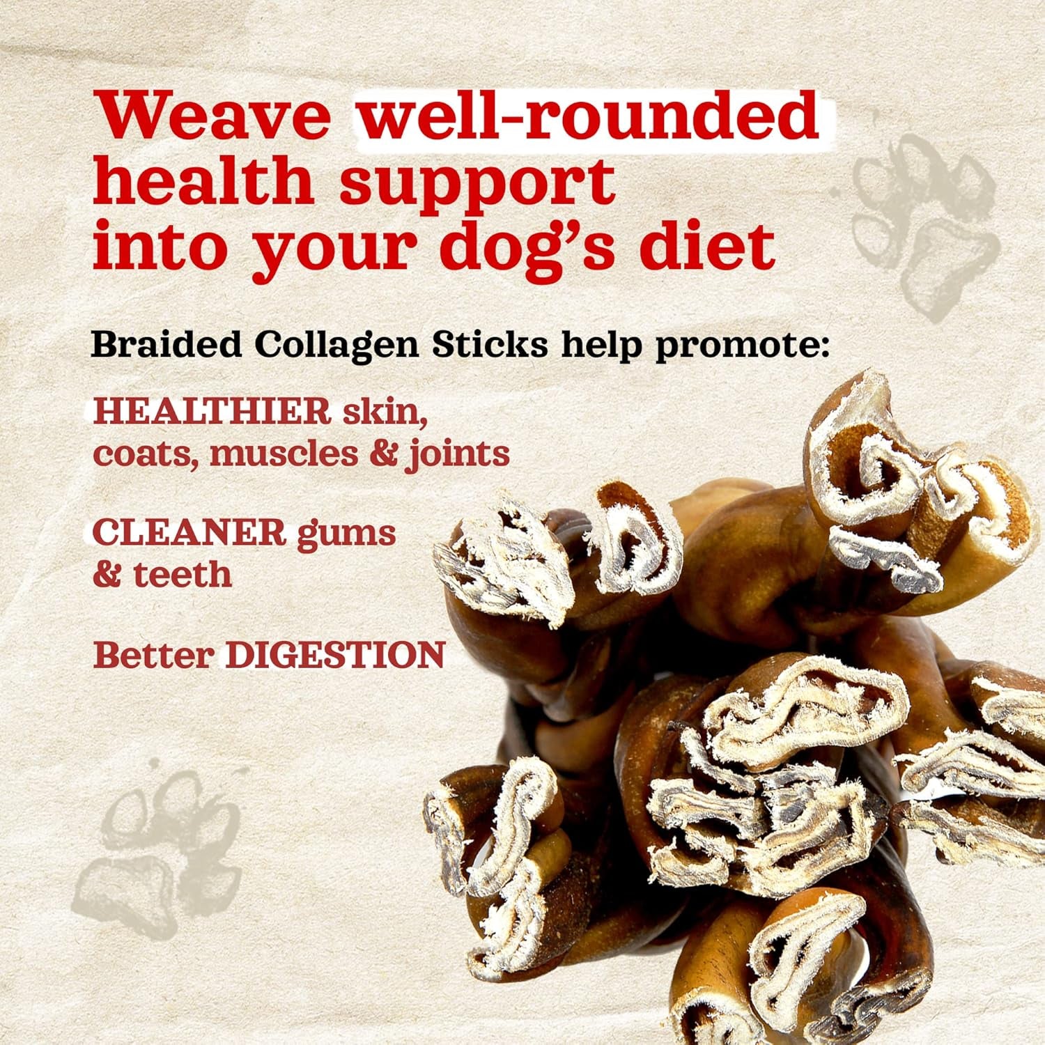 Braided Collagen Chews for Dogs (12 Inch, 6 Pack), Collagen Sticks, Natural Dog Chews, Long Lasting, for Small, Medium and Large Dogs, Odor-Free, Rawhide Alternative