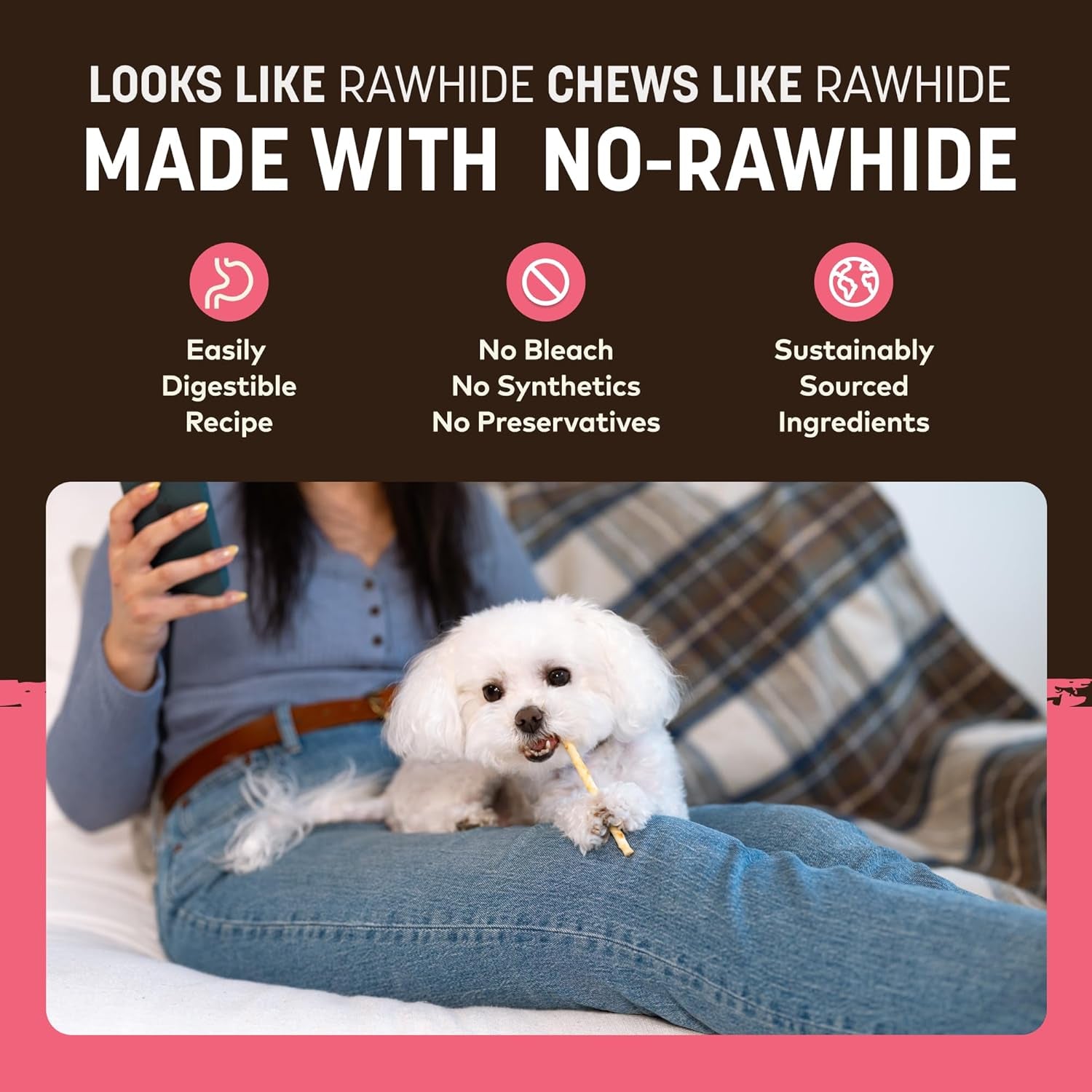 No Hide Stix - Long Lasting Rawhide Free Small Dog Chews Sticks, Salmon - 20 Count Value Pack