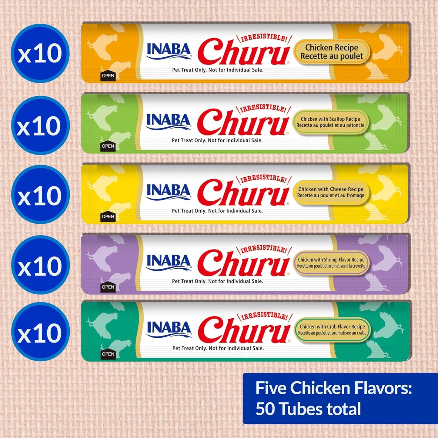 Churu Cat Treats, Grain-Free, Lickable, Squeezable Creamy Purée Cat Treat/Topper with Vitamin E & Taurine, 0.5 Ounces Each Tube, 50 Tubes, Chicken Variety