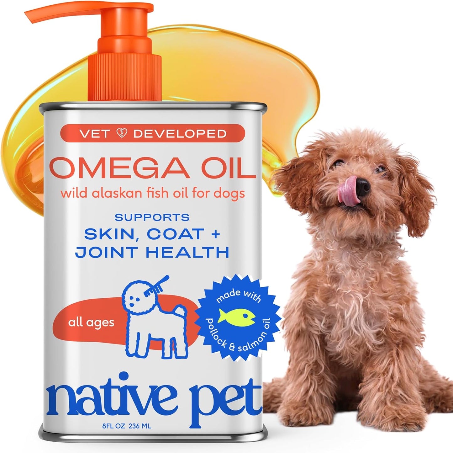 Omega 3 Fish Oil for Dogs & Cats - Promotes Healthy Skin, Shiny Coat, & Strong Joints - Made with Wild Alaskan Salmon Oil for Dogs – Tasty, Fast-Absorbing Omega 3 6 9 Liquid Supplement-16Oz