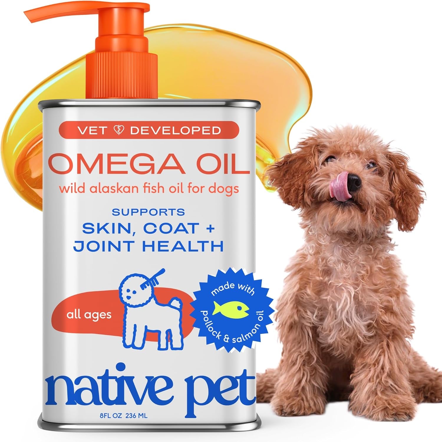 Omega 3 Fish Oil for Dogs & Cats - Promotes Healthy Skin, Shiny Coat, & Strong Joints - Made with Wild Alaskan Salmon Oil for Dogs – Tasty, Fast-Absorbing Omega 3 6 9 Liquid Supplement-16Oz