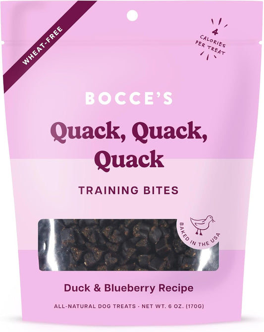 Quack, Quack, Quack Training Treats for Dogs, Wheat-Free Dog Treats, Made with Real Ingredients, Baked in the USA, All-Natural & Low Calorie Training Bites, Duck & Blueberry, 6 Oz