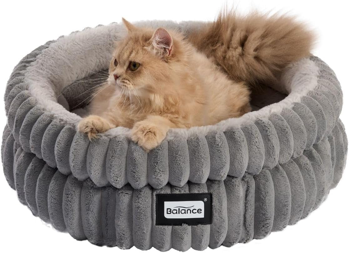 Cat Bed Kitten Bed, Washable round Cat Beds for Indoor Cats, Super Soft Plush Faux Fur Pet Bed for Puppy and Kitten with Anti-Slip Bottom