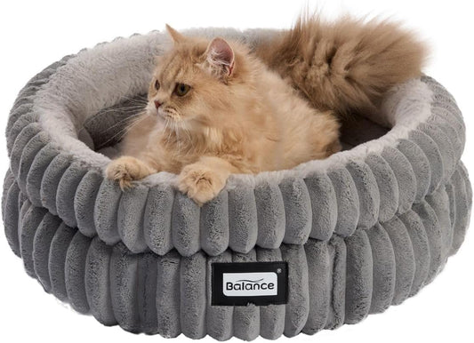 Cat Bed Kitten Bed, Washable round Cat Beds for Indoor Cats, Super Soft Plush Faux Fur Pet Bed for Puppy and Kitten with Anti-Slip Bottom