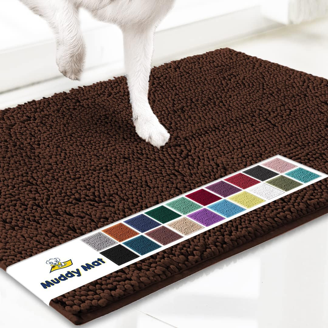 ® Shown on TV – Super Absorbent Microfiber Dog Door Mat for Muddy Paws, Non-Slip Washable Pet Rug, Quick Dry Chenille Entryway Carpet, Machine Washable Indoor Outdoor Mat, Brown 30"X19"