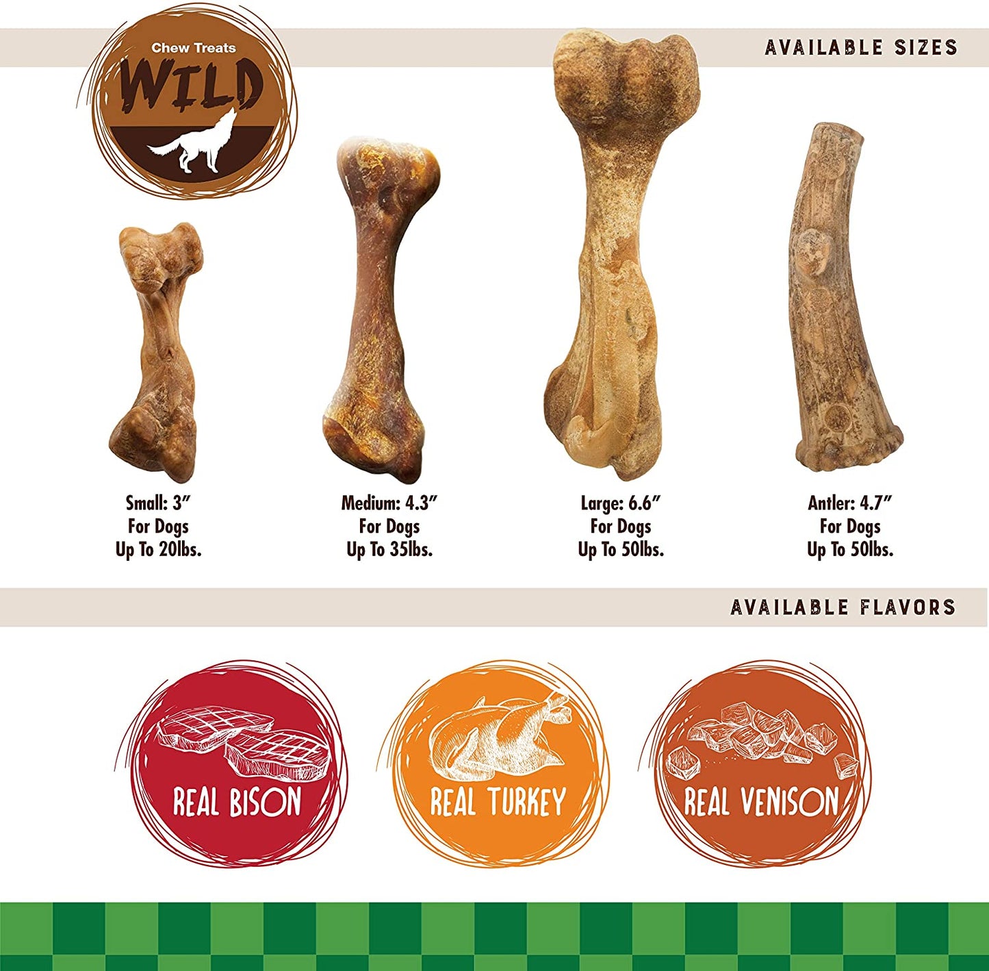 Healthy Edibles WILD Natural Long-Lasting Bison Flavor Bone Chew Treats for Dogs, Medium (2 Count)